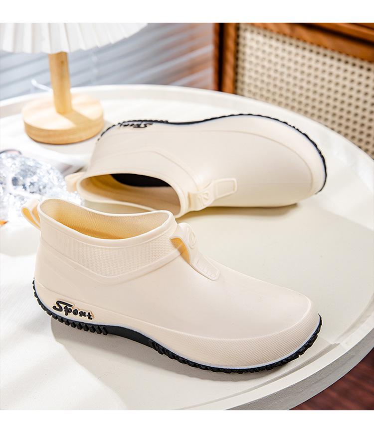 Women's Waterproof Non-Slip Low-Top Rain Boots, Thick-Soled Wear-Resistant Rubber Shoes for Camping & Kitchen.