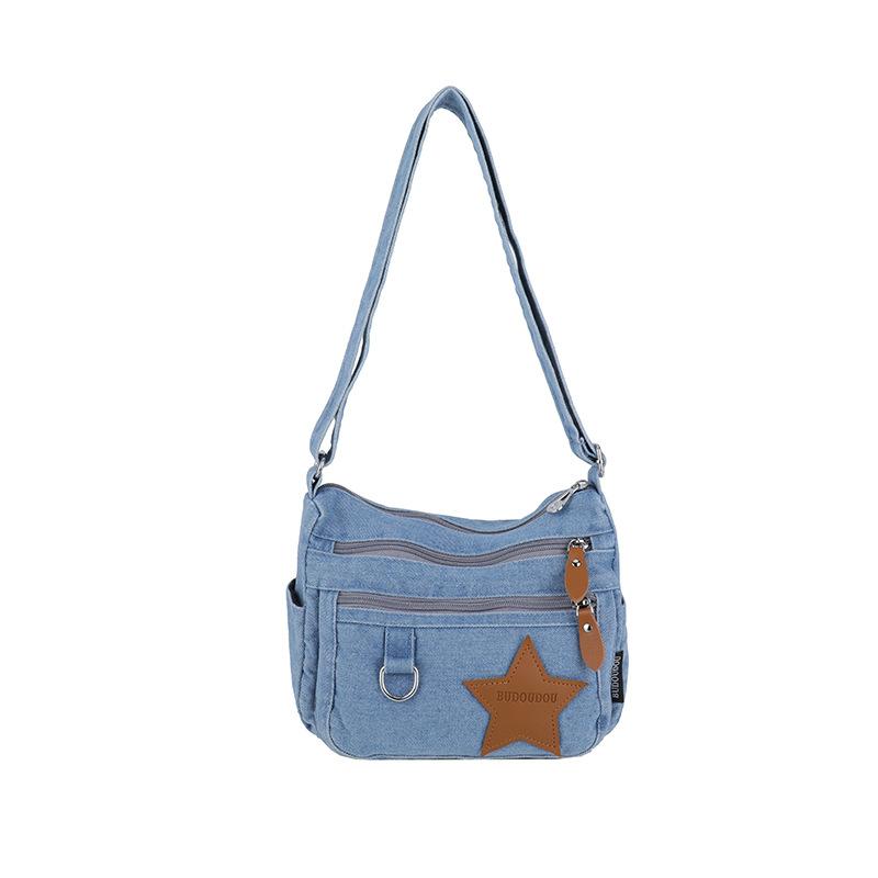 Denim Large Capacity Women's Crossbody Bag Commuter Multi-compartment Five-pointed Star Shoulder Bag