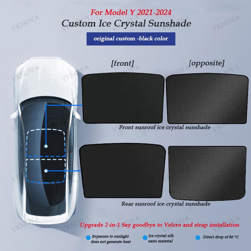 Sunshades For Tesla Model 3 Sunroof Highland 2025 Model Y 2020-26 Ice Cloth Buckle Sun Pare Glass Front Rear Skylight Accessory