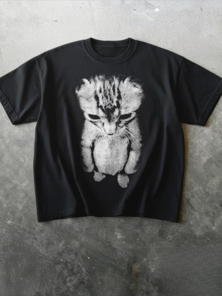 Melancholic Kitten Standing Tshirt Classic Design Suitable For Casual Sports Occasions Suitable For Both Unisex And Unisex