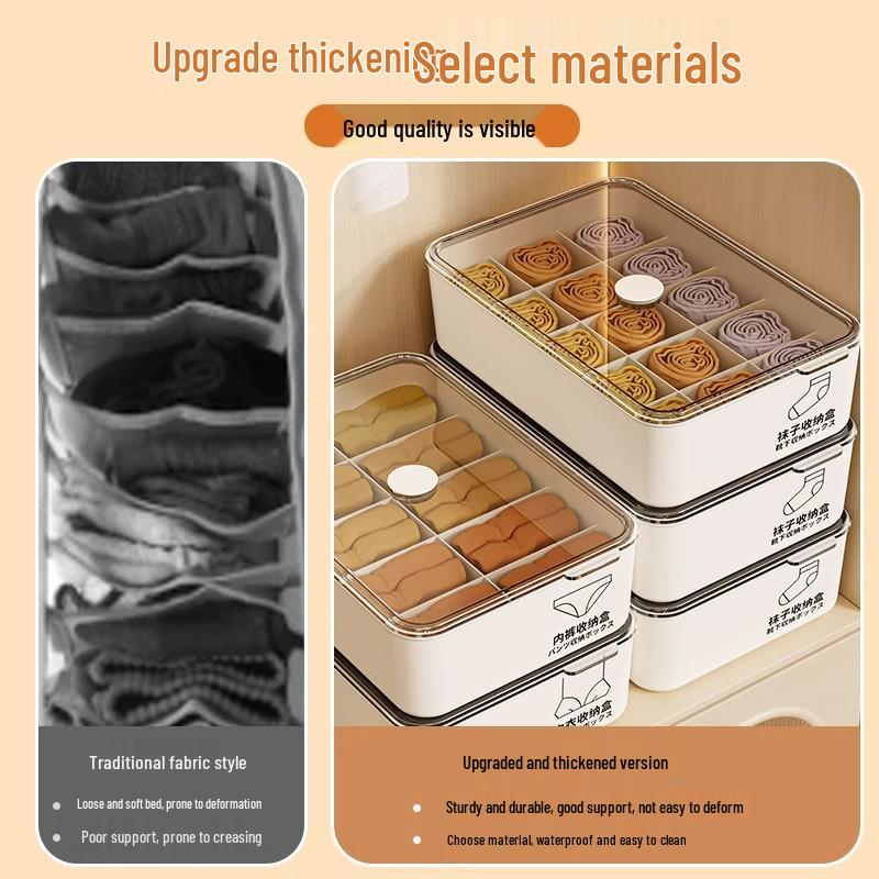3-in-1 Underwear Organizer Box with Lid: Compartmentalized Storage for Panties, Socks, and Bras.