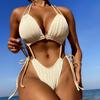 Women's Swimsuit Solid Color Sexy Halter Neck Sexy Backless One-piece Swimsuit Side Tie Split Swimsuit Beachwear Bathing Suits