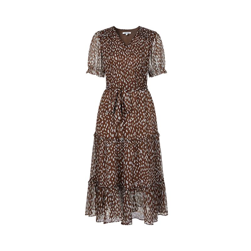 

JZ Anna Coco Polka Dot Ruffle V-neck Chiffon Dress 2XL
