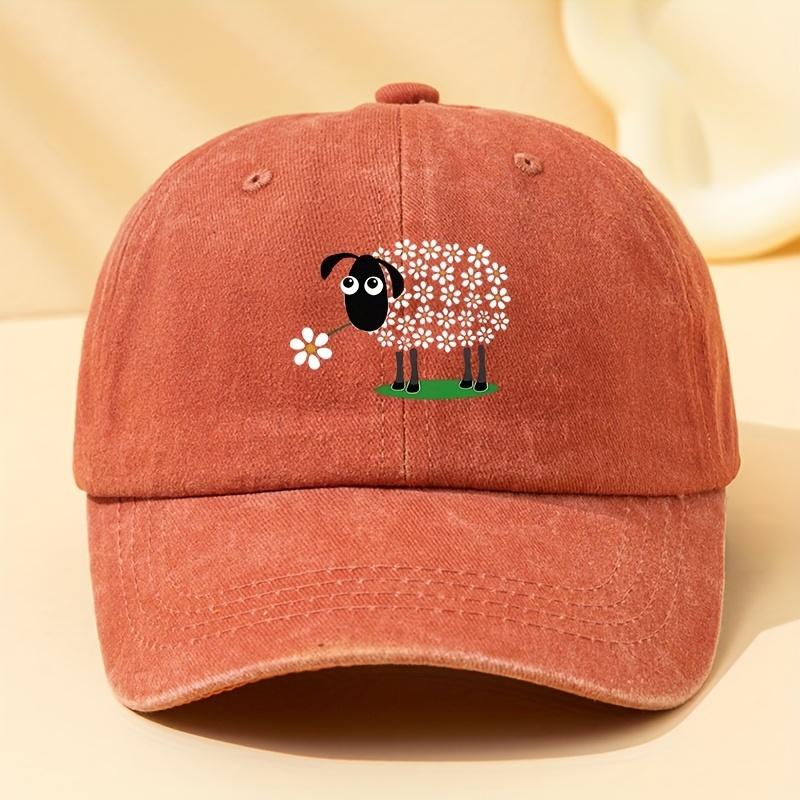

Retro washed cartoon sheep flower printed baseball cap, lightweight, soft, adjustable sun hat suitable for outdoor camping trips