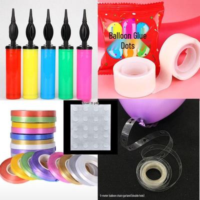 Set Decorazione Palloncini: Pompa d'aria a spinta manuale, Punti in silicone trasparente, Catena per palloncini da 10M, Nastro colorato