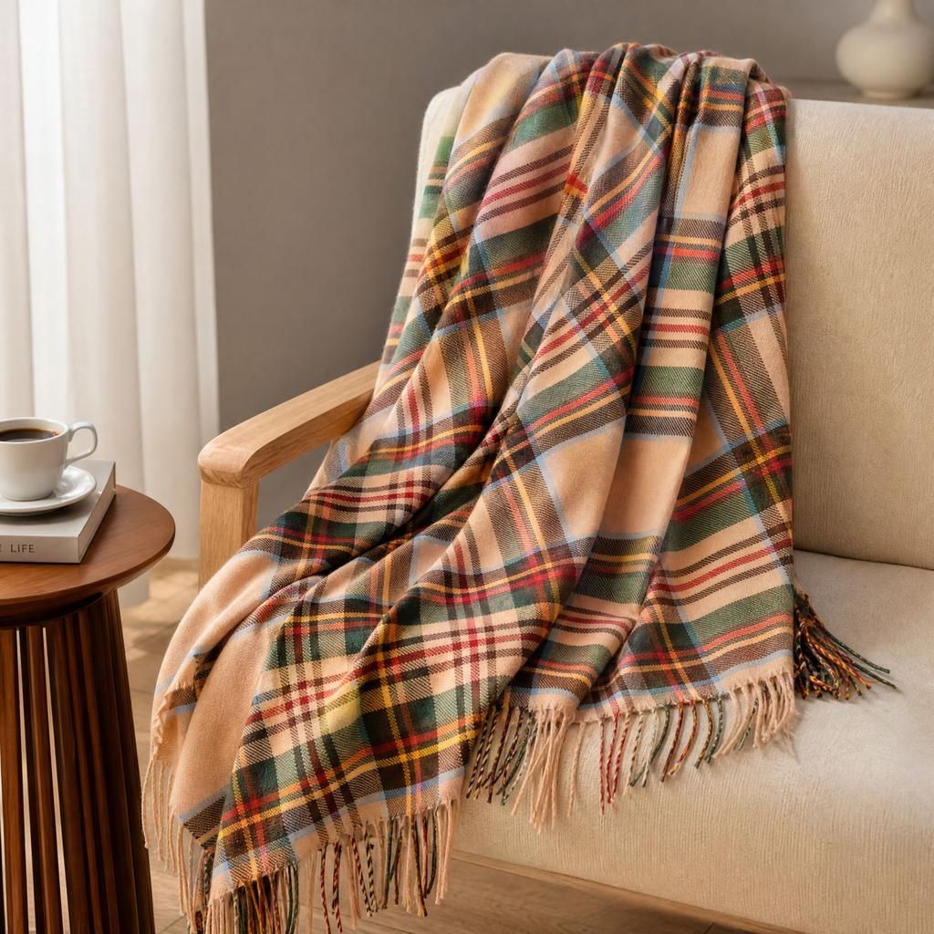 Women's Plaid Scarf, Mid-Length Warm Shawl Wrap for Fall, Winter and Outdoor Wear