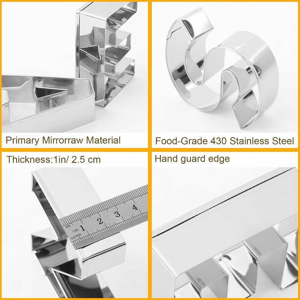 Letter Cookie Cutters Shapes Large 3 Inch - 26 Pcs Stainless Steel Alphabet Letter Cookie Cutter Set Fondant Biscuit Fruit Dough Mold Tools for