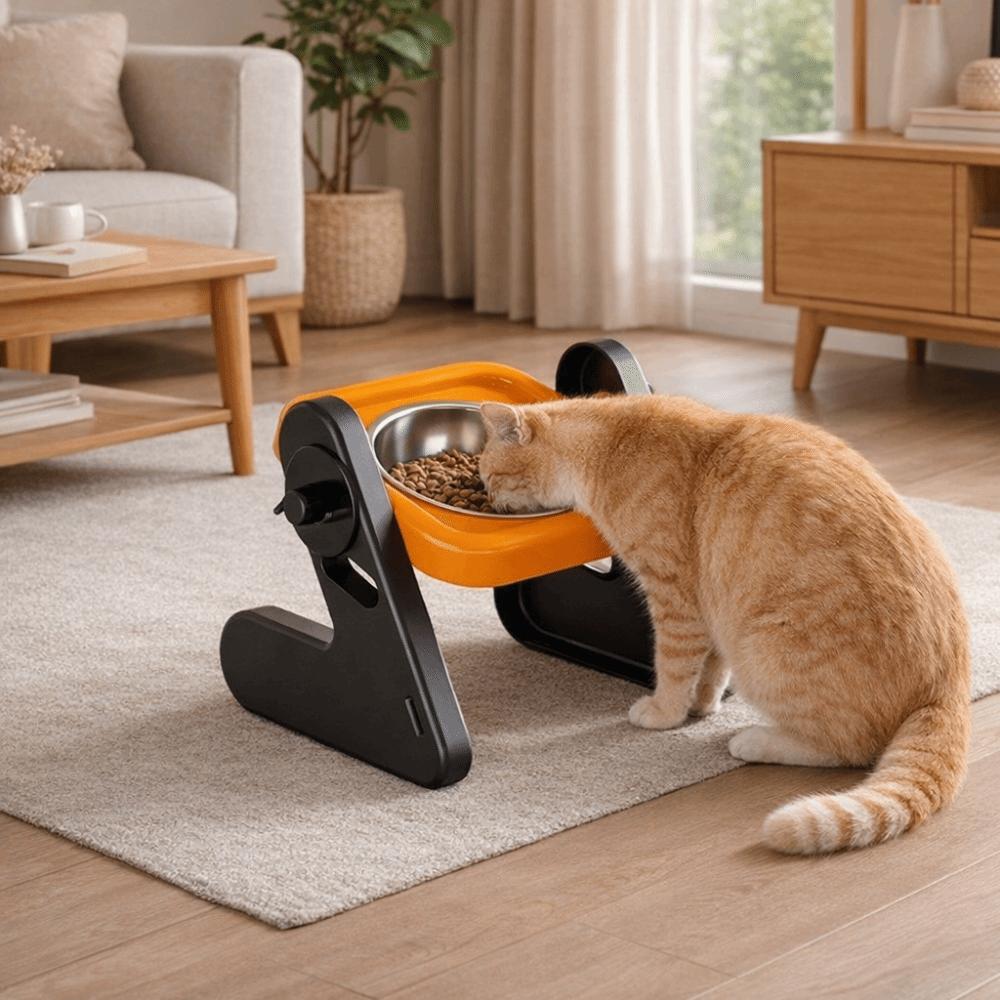 Stainless Steel Elevated Pet Bowl Non-Slip Anti-flip Raised Dog Bowl Adjustable Height with Stand Cat Double Bowl
