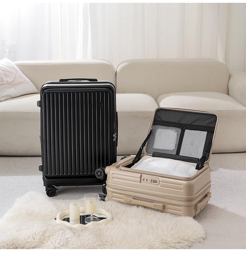 Side-Opening Expandable Luggage Set: Includes Large 24-Inch Suitcase with 20-Inch Carry-On, Silent Universal Wheels, and Trolley Attachment.
