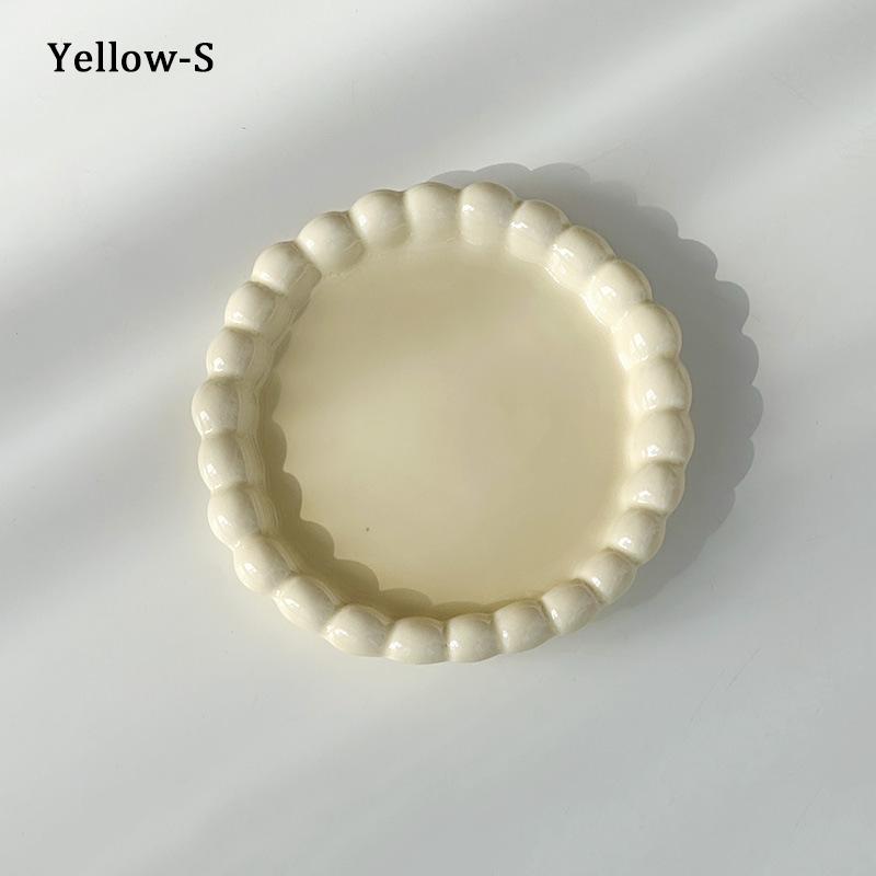 Ins Style Beaded Dessert Plate French Western Food Plate Ceramic Breakfast Plate Ornaments Poses Ceramic Dishes