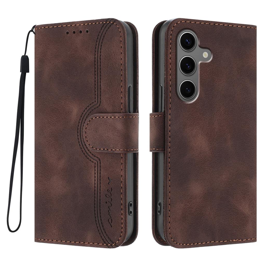 For Samsung Galaxy S25+/Galaxy S24+ Leather Case Wallet Stand Smile Imprinted Phone Cover with Strap