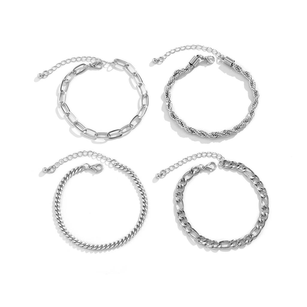 4Pcs/Set Vintage Silver Color Twisted NK Chain Bracelets for Men Goth Cuban Adjustable Link Charm Bangles Couple Hand Jewelry