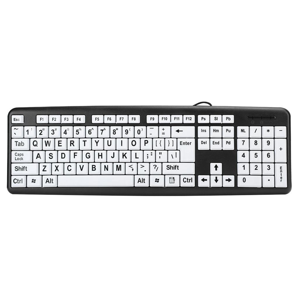 Black Low Vision Keyboard USB Wired Old People Keyboard with White Large Print Keys Old People Keyboard Large Print Keyboard