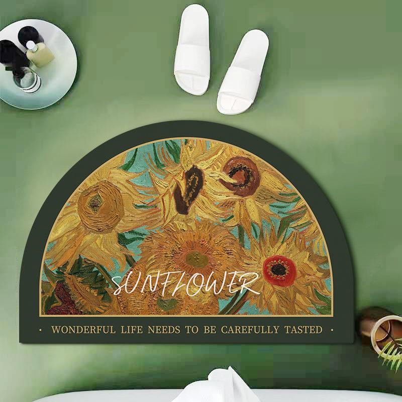 American Retro Flower Diatom Mud Floor Mat, Water-Absorbing Quick-Drying Foot Pad At The Bathroom Door, Washtable, Non-Slip Foot Pad