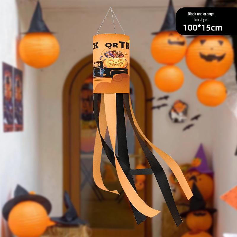 Halloween Outdoor Hanging Decorations: Pumpkin & Ghost Wind Sock Flags
