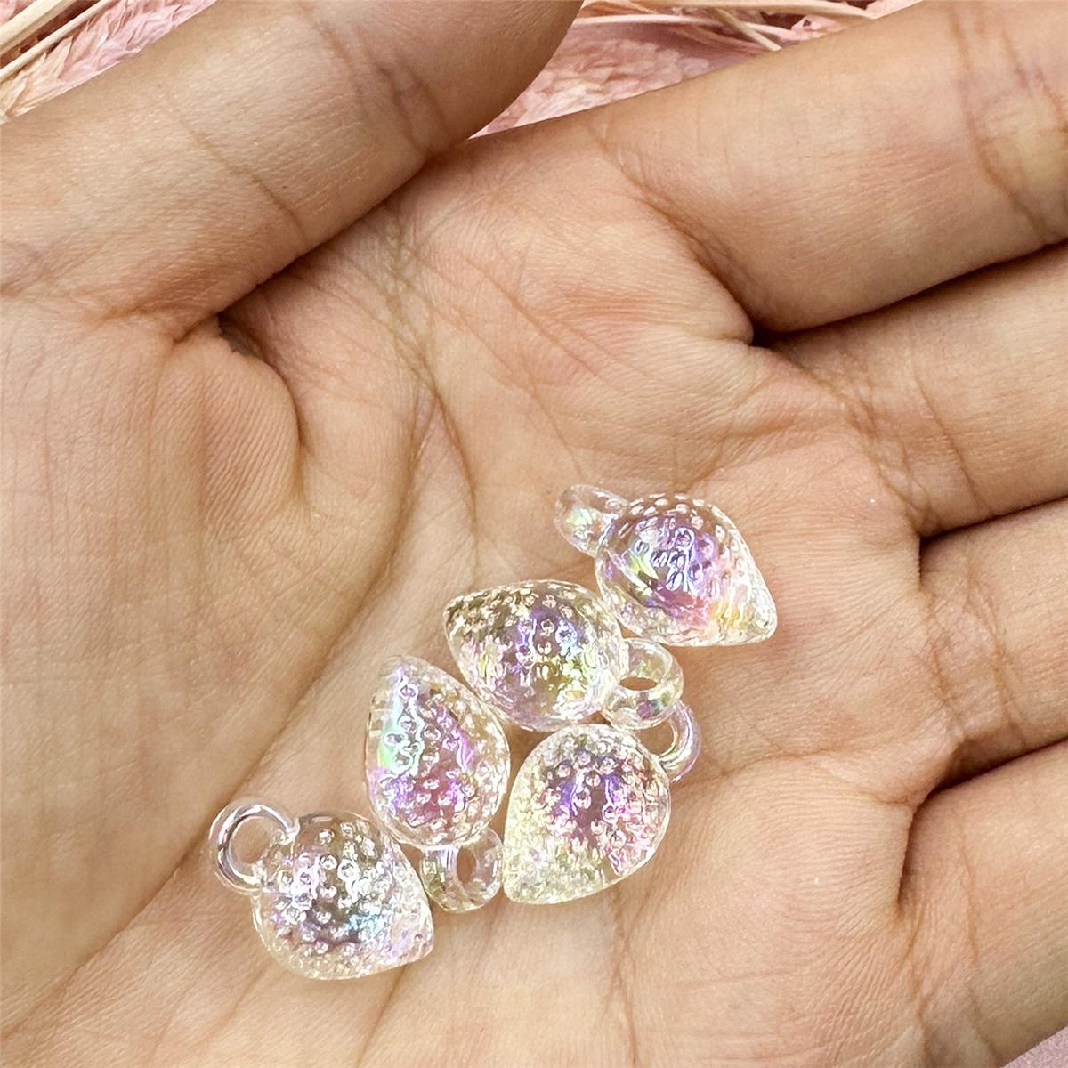 

5 шт. 9,7*17 мм, прозрачные бусины с клубникой, кулон для браслета, изготовления ювелирных изделий, красочные аксессуары на цепочке для мобильного телефона белый