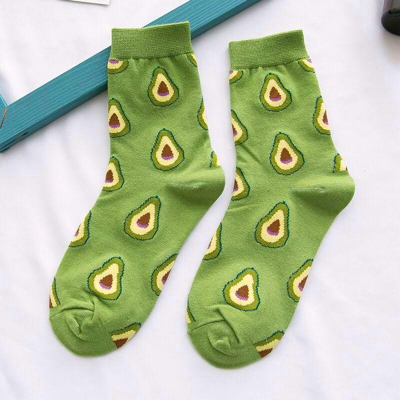 Women Funny Socks Spring Autumn Cartoon Socks Avocado Lemon Watermelon Peach Strawberry Banana Cotton Harajuku Casual Socks