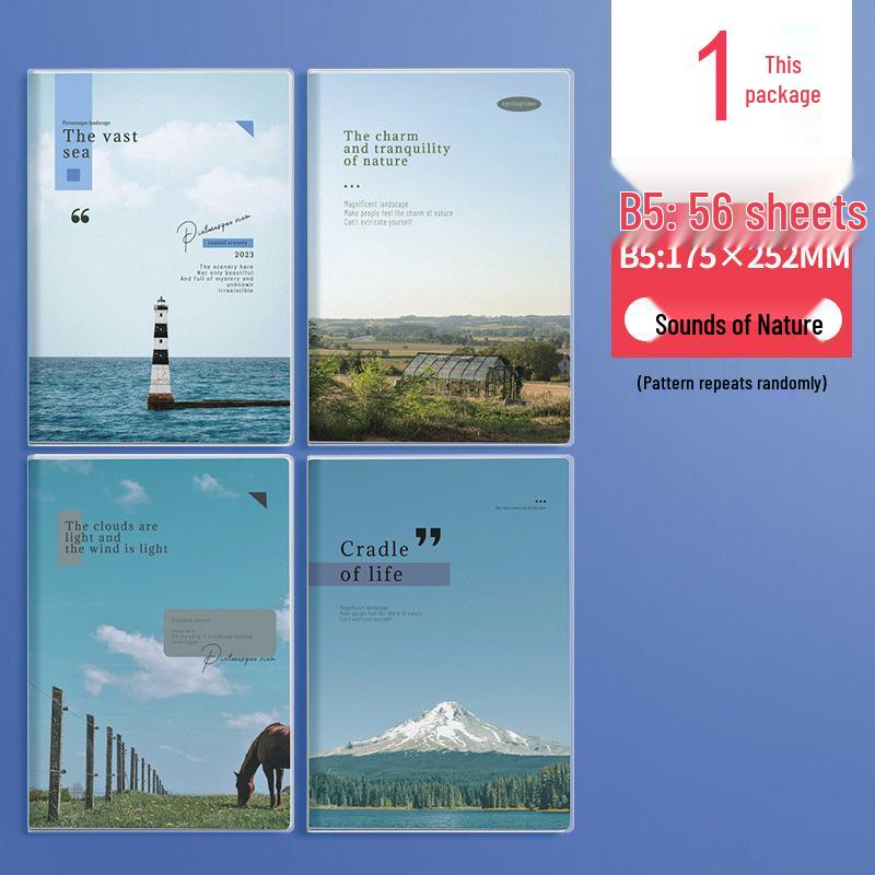 B5 Student Notebook: Thick A5 Diary with Stylish Landscape Cover for Daily Notes