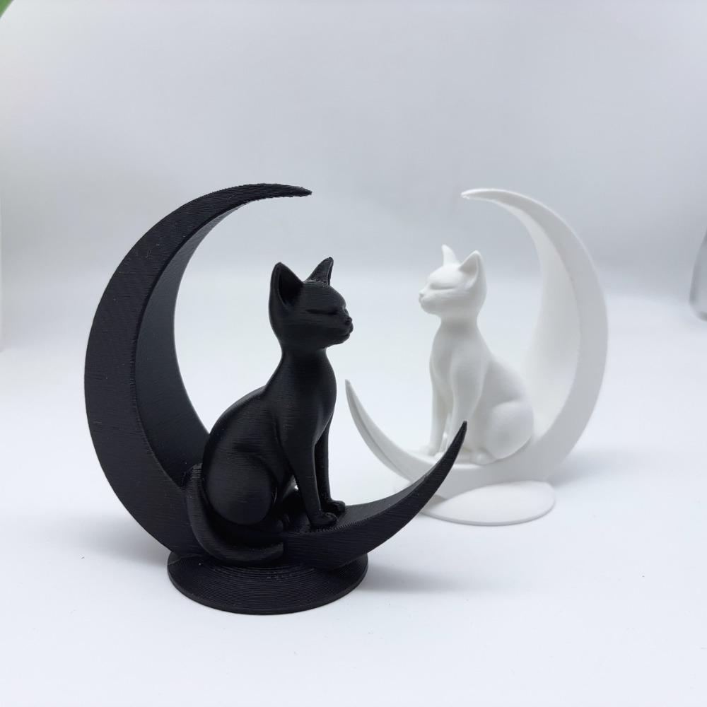 3D Printed Moon Cat Statue, Minimalist Style Moon Sitting Cat Statue Ornament, Creative Home Ornament, Desktop Decoration