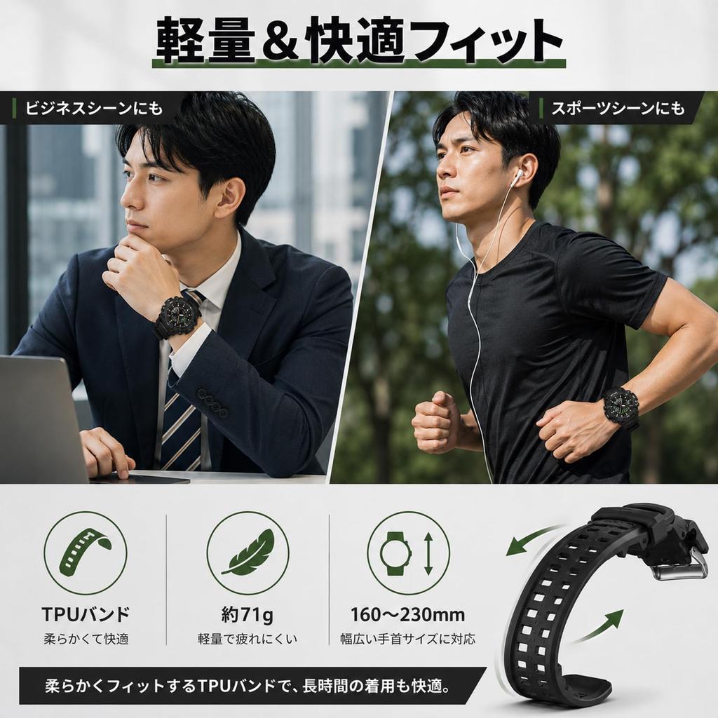 Men's Watch, Big Face, Analog-Digital, 50M Water Resistant, Military Watch, LED Backlight, Shockproof