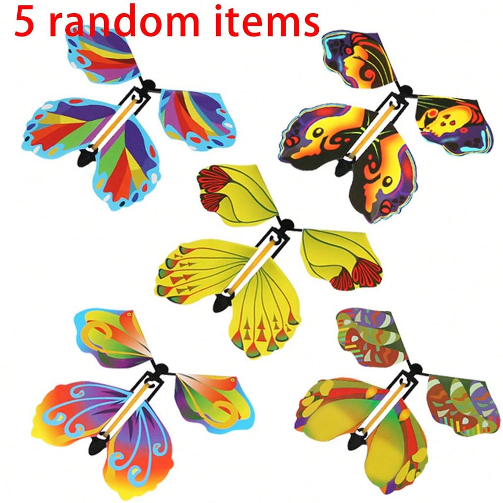 5 Pcs Magic Wind Up Flying Butterfly, Rubber Band Powered Magic Fairy Flying Toy, Great Surprise Gift ,Party Favor Random, Christmas Magic,