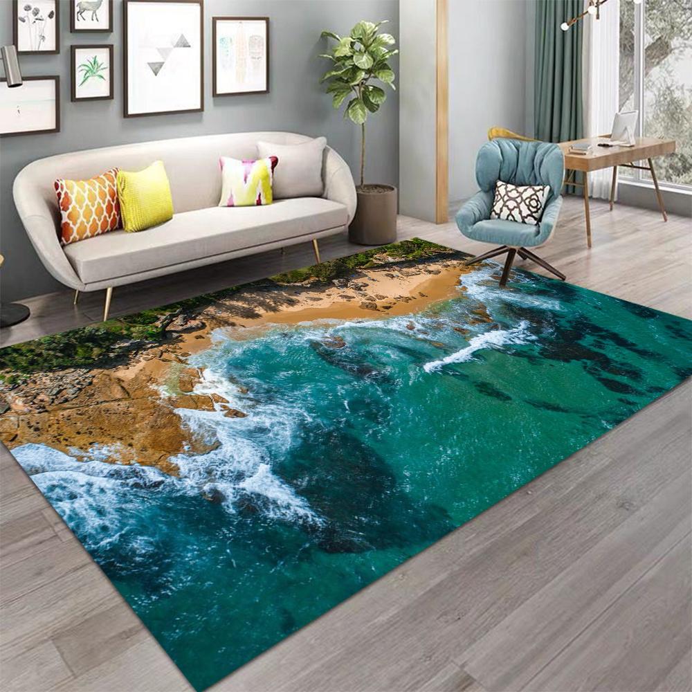 

3D Пейзаж Тематический ковер «Прибрежные пляжи» для гостиной, акцентный коврик для дивана, напольный коврик для спальни, нескользящий, коврик для декора кухни и столовой 40x60cm