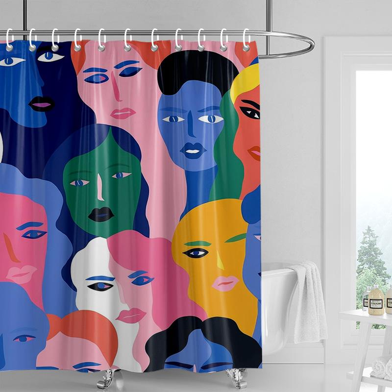 Nordic Minimalist Figure Illustration Shower Curtain Hotel Homestay Bathroom Partition Curtain Waterproof and Moisture-proof
