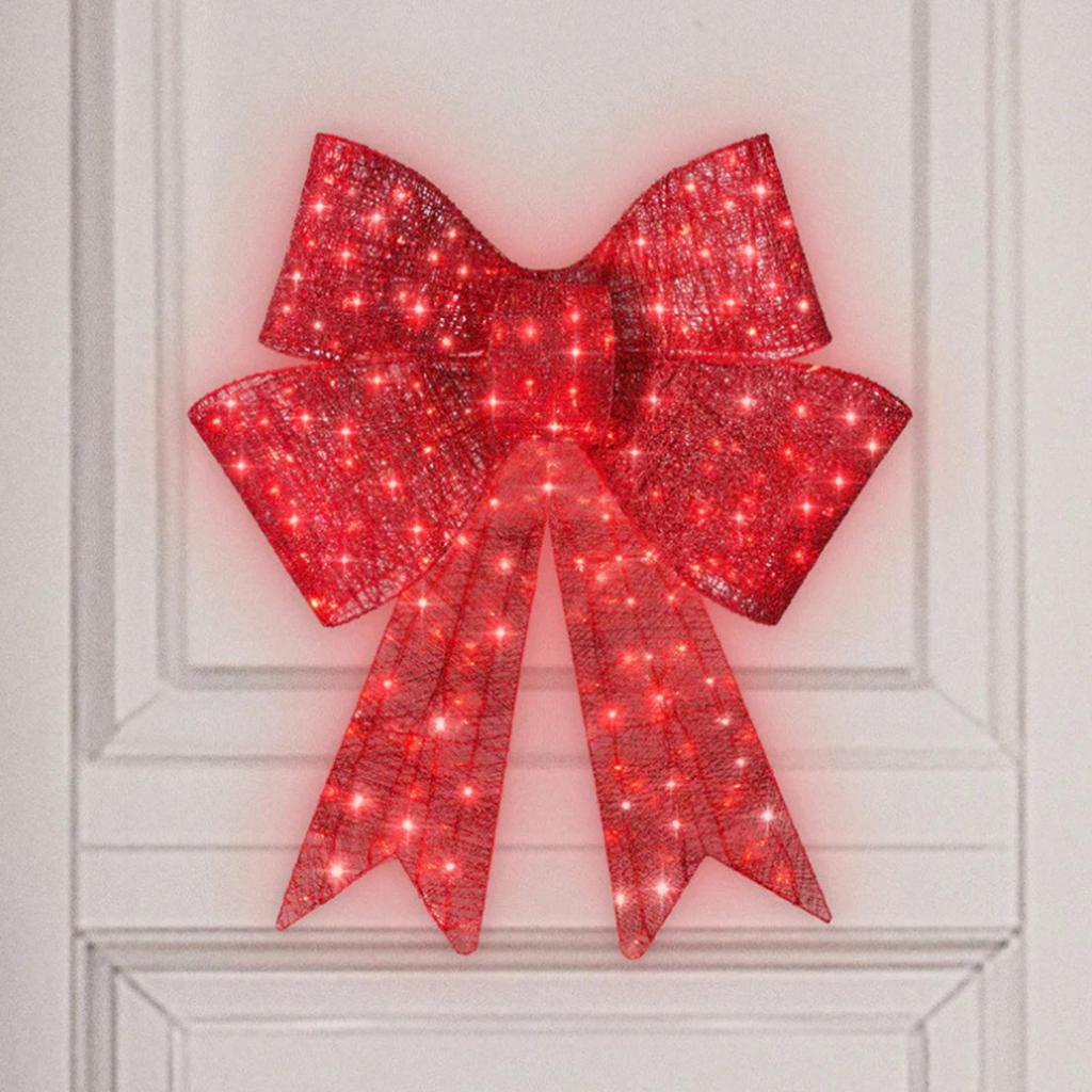Christmas Door Wreath Bow 23.6in Lighted Red Decoration Christmas Decorations Wreath for New Year Fireplace Table Centerpiece