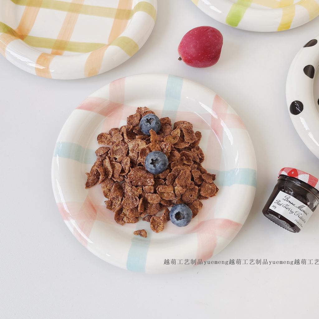 INS Wind High Beauty Stripe Wave Dot Under Glaze Ceramic Plate Dudu Dessert Plate Korean Breakfast Set VLOG Plate Dinner Set