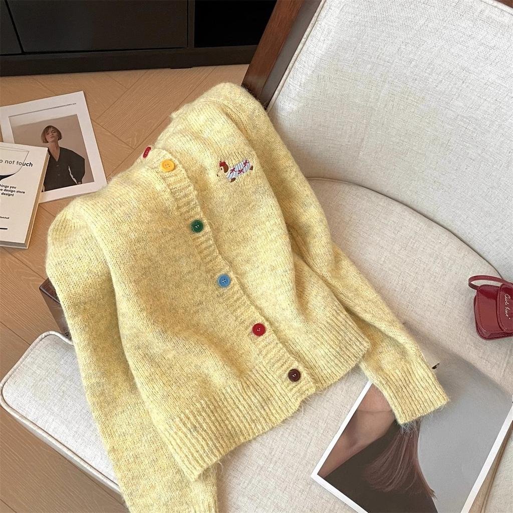 DIMANAF Winter 2025 Autumn Cardigan Embroidery Women Buttons Sweaters Knitting Casual Style Loose Sweater