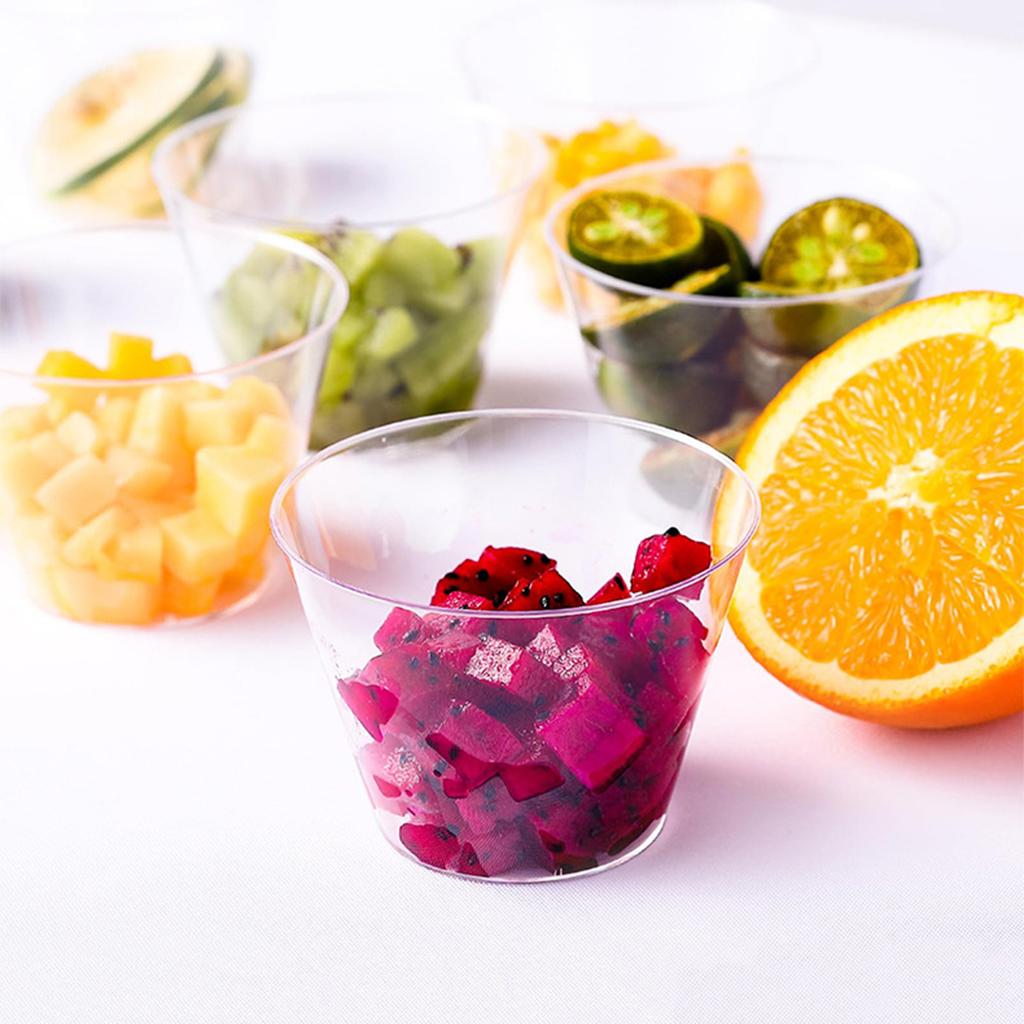 50pcs Crystal Clear Plastic Shot Glasses 1oz, Mini Cups for Wine Tasting, Condiments, Party - Gold Disposable