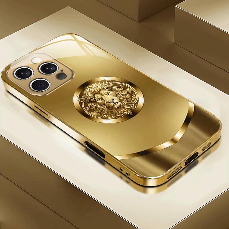 Chic Shiny Gold Lion Glass Cover fashion phone cases For iphone 17 case Glass Phone Case for iPhone 17 16 15 14 13 12pm Pro Plus