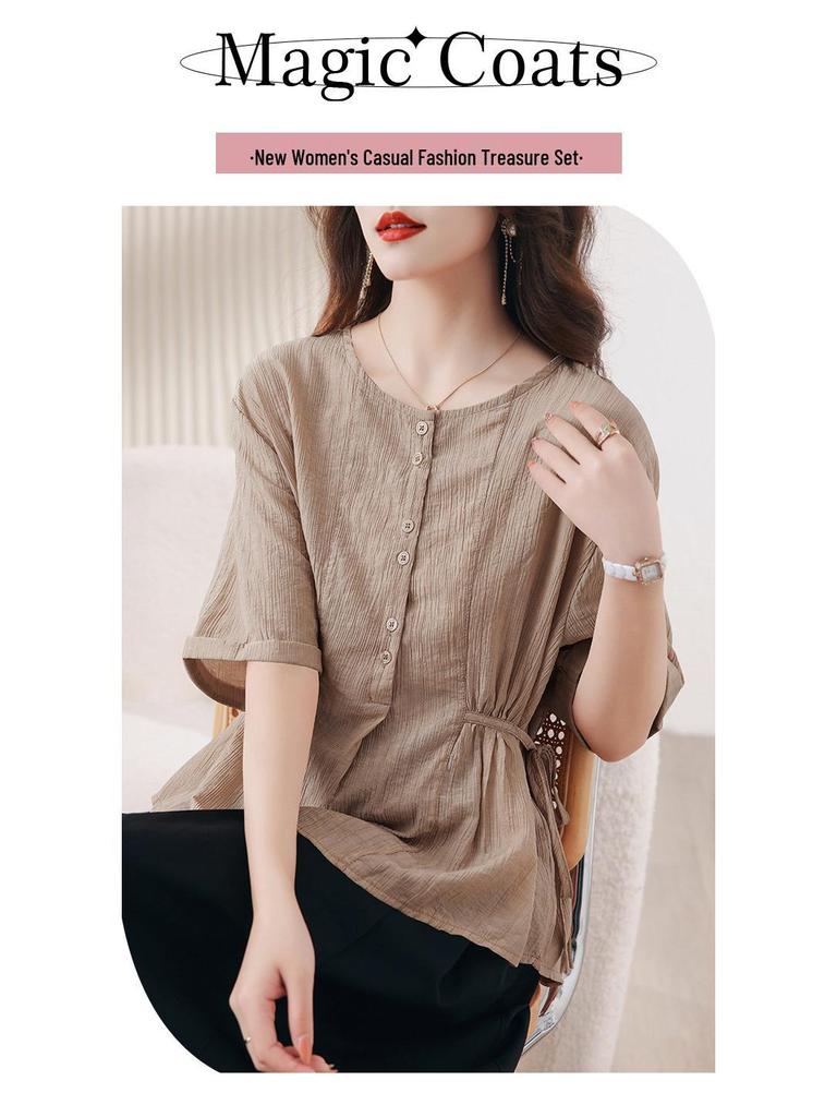 2025 Summer Fashion Tencel Blouse & Midi Skirt Set for Women - Age-Reducing, Casual, Loose Fit 