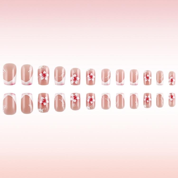 24Pcs Square Fake Nail Press On Nail Artificial Nail False Nail Glues On Nail with Flower Designs French Nail Tips