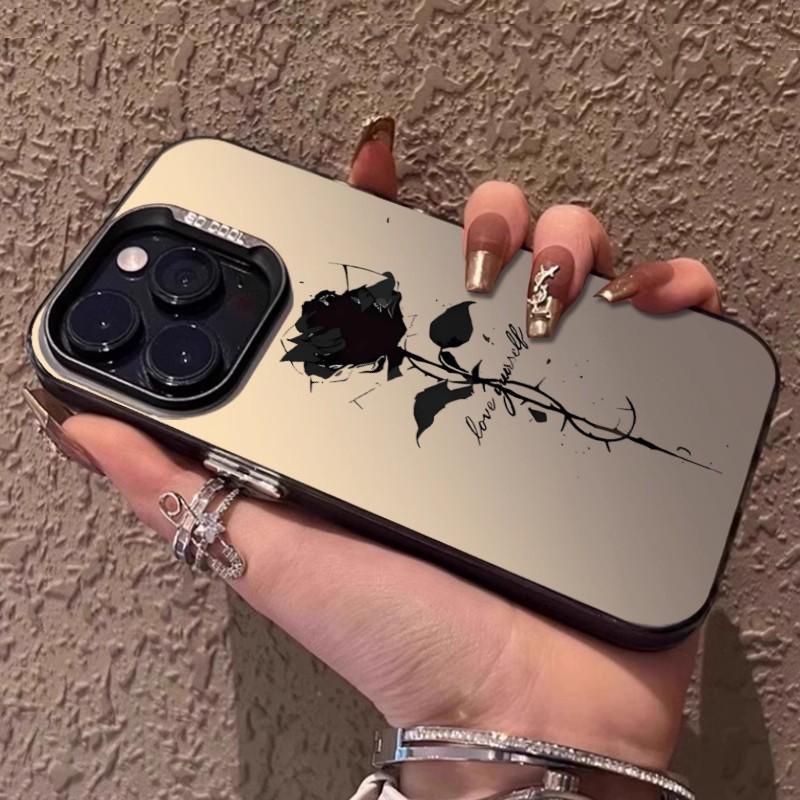 ins simple rose for Apple 15promax mobile phone case creative iPhone16E13 personality 14 women