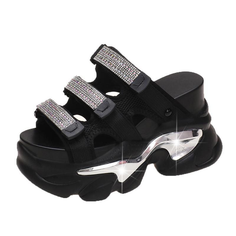 Modă Vară Femei Papuci Flip-Flops Doamne Plajă Bling Pantofi Groși Tocuri Pană Sandale de Exterior Femeie Papuci cu Platformă Înaltă 10.5CM