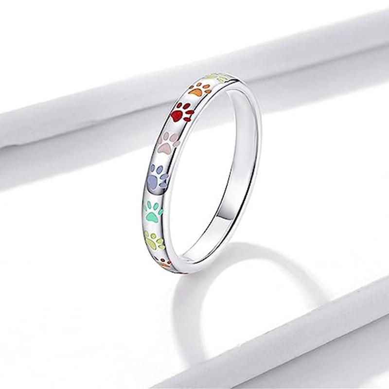 Sweet Rainbow Ring, Personality Trend Women'S Dog Print Jewelry, Cute Animal Cat Paw Ring