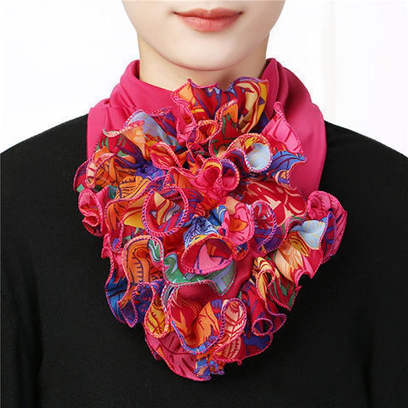 Korean Floral Chiffon Neck Guard False Collar Hedging Scarf Summer Women Ice Silk Protect Cervical Elastic Bib Headneck P51
