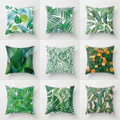 Home Living Room Sofa Bedroom Decorative Pillow Green Leaf Plant Print Pattern Cushion Cover