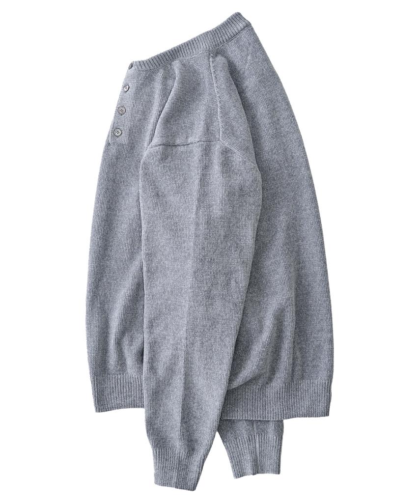 ANALOG MOOD Velour Refined Henley Neck Round Knit (Gray)