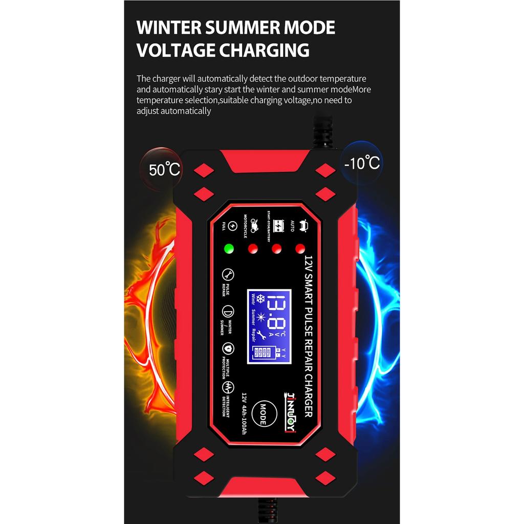 6A 12V Car Battery Charger Pulse Repair LCD Display Smart Fast Charge AGM Deep Cycle GEL Lead-Acid Charger for Auto Motorcycle
