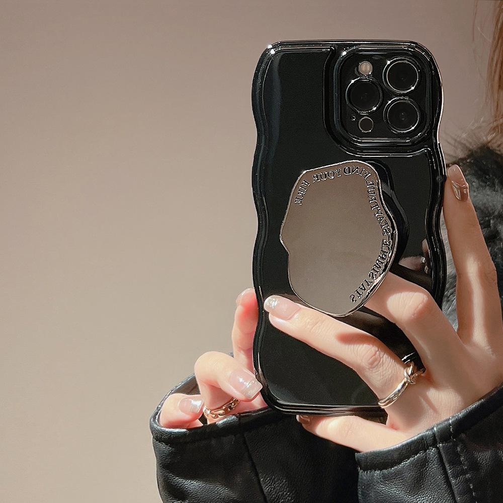 

Luxury Solid Color Wavy With Metal Holder Phone Case For For Iphone 17 16 15 14 13 12 11 Pro Max Plus Soft Silicone Shockproof Cover For iPhone14&Case & Holder