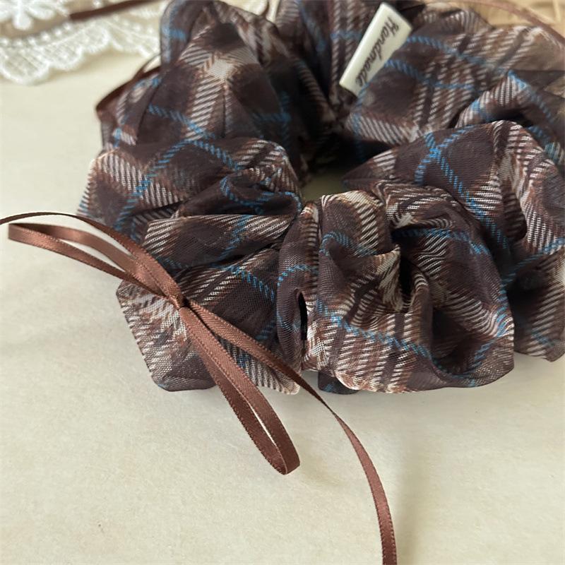 Sheer Gingham Scrunchies With Thin Ribbons Transparent Plaid Hair Ties Fairy Style Light Weight Hair Rope For Summer