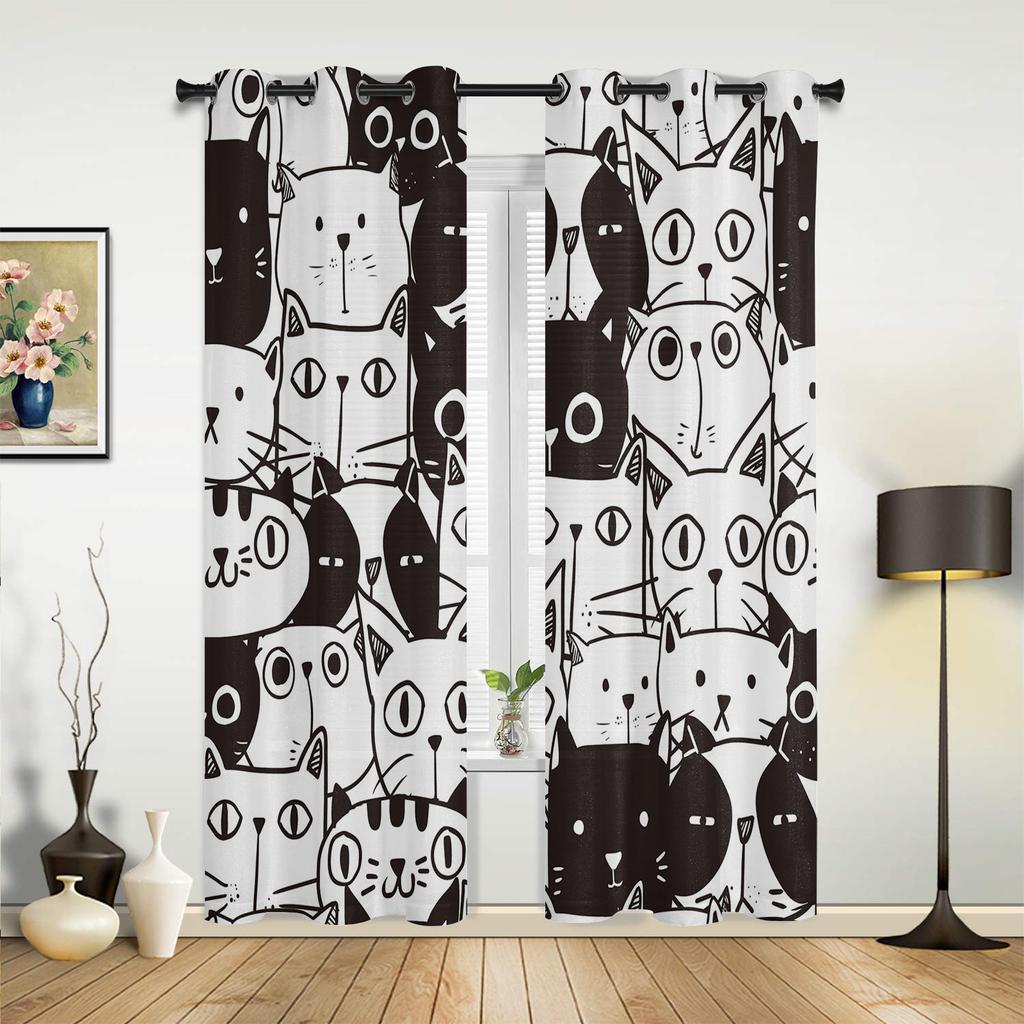 Cortinas de corda de gato de desenho animado para quarto, sala de estar, cortinas de cozinha, quarto infantil, cortina de janela, decoração moderna para casa