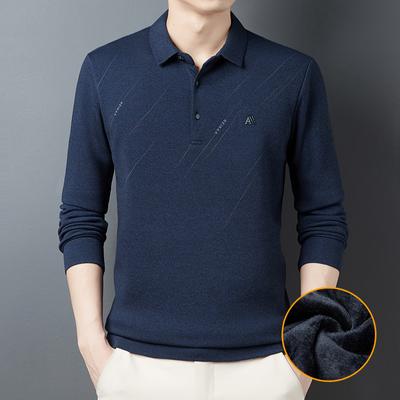 Plush Men's T-shirt, New Winter Clothing, Fashionable Casual Lapel for Young and Middle-aged People, Loose Thickened Warm Base Shirt