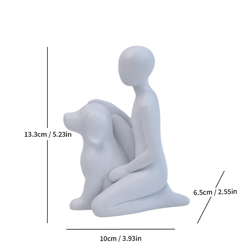 Pet Sculpture Home Decor Cute Man and Dog Statue Decoration Office Living Room Bedroom Home Memory Gifts for Pet Lovers