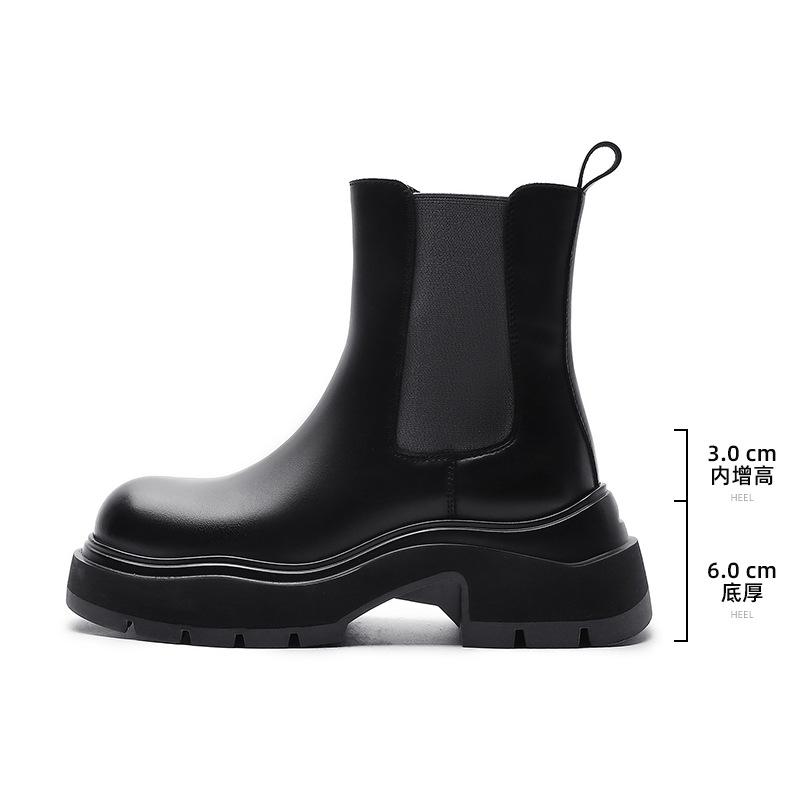 Women's Shoes Platform Chelsea Boots Leather Martin Boots 2025 New Fashion British Style Heightened Cigarette Tube Short Boots