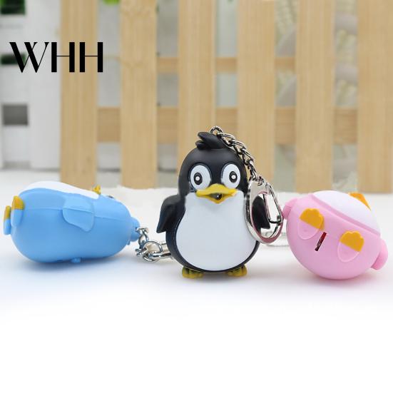 Cute Animal Penguin LED Light with Sound Key Chain Ring Torch Xmas Gift