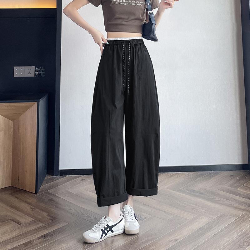 Letní Nové Rychleschnoucí Vzdušné Balonové Kalhoty Devítibodové Kalhoty Dámské Elastický Pas Volný Střih Šavlovité Neformální Kalhoty