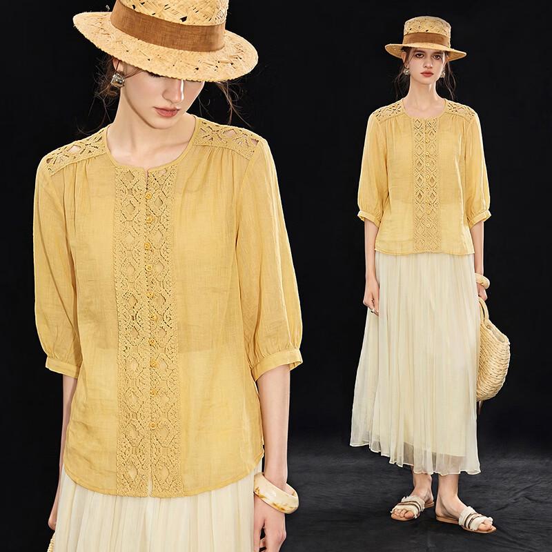 Women s 100% Ramie Crochet Hollow-Out Shirt L
